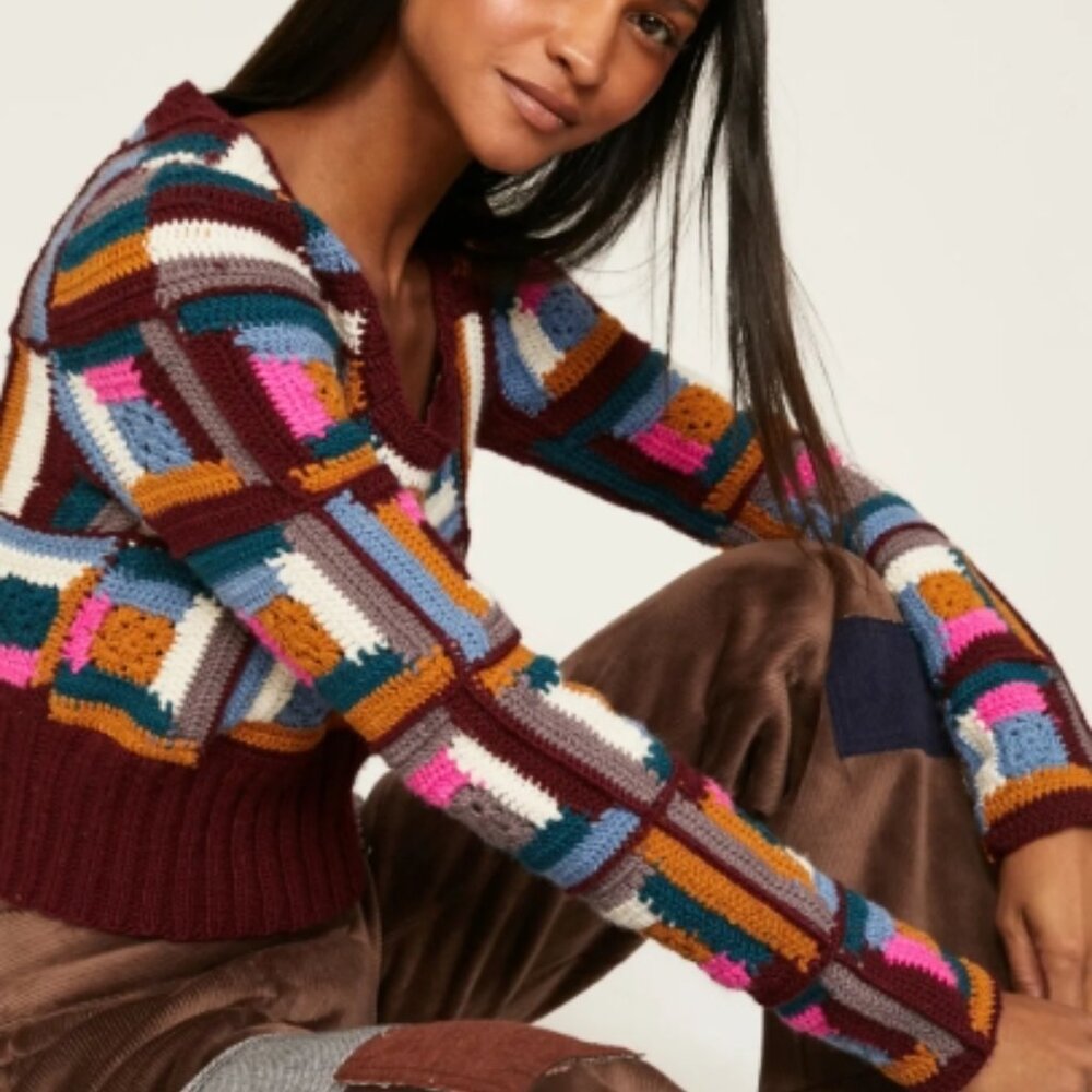 NWT Sea New York Camryn Crochet Wool Colorful Sweater XL $465